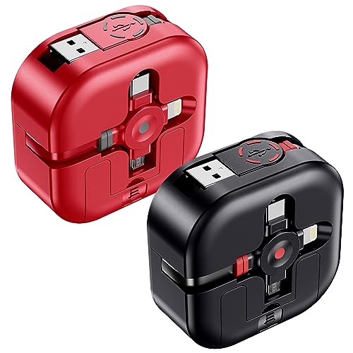 2 Pack 4Ft 3-in-1 Retractable Charging Cable