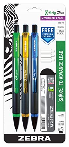 3 Pack Zebra Z-Grip Plus 0.7mm Mechanical Pencils