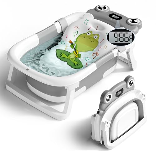 Collapsible Baby Bathtub with Cushion and Thermometer