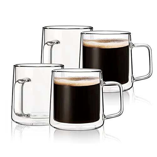4 Pack Double Wall Insulated Glass Coffee Mugs 10oz