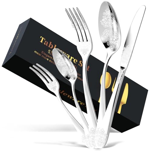 20-Piece Floral Engraved Stainless Steel Silverware Set