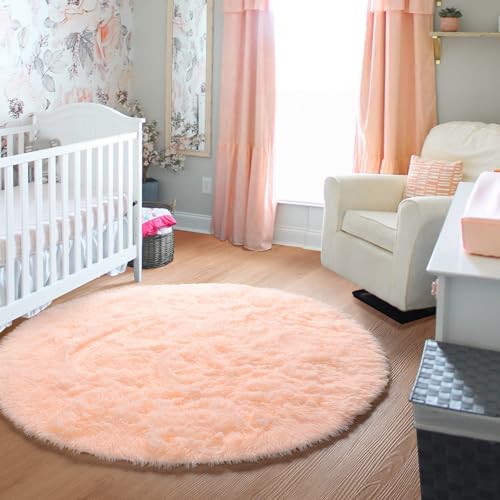 Fluffy Pink Round Rug for Girls Room