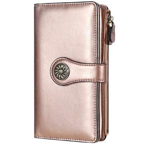 Travelambo RFID Blocking Trifold Wallet Large Capacity Clutch