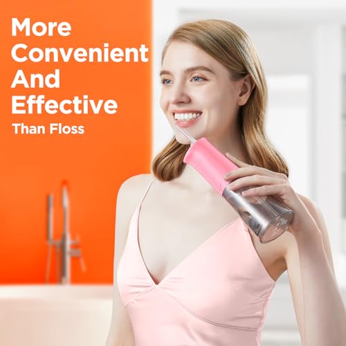 Bitvae Water Flosser Teeth Picks, Cordless Portable Oral Irrigator, Powerful and Rechargeable Water Flosser for Teeth, Brace Care, IPX7 Waterproof Water Dental Picks for Cleaning, Quartz Pink