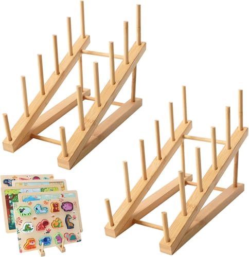 2 Pack Wooden Jigsaw Puzzle Storage Racks