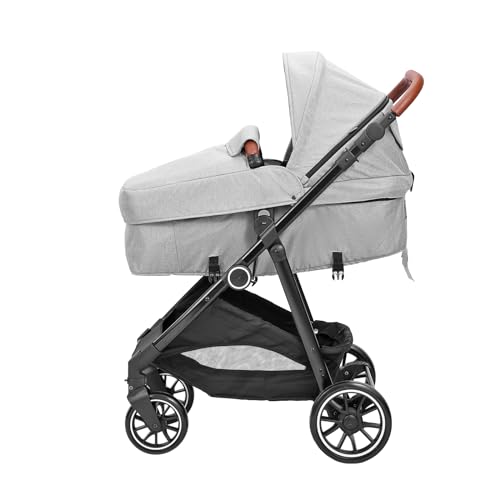 VEVOR Standard Baby Stroller, Infant Toddler Stroller with Bassinet, 3rd-Gear Adjustable Backrest & Foldable & Reversible Seat, Carbon Steel Newborn Stroller with Leg Cover and Mesh Net, Light Grey