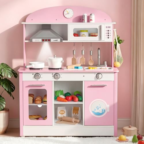 Kids Wooden Play Kitchen with Lights and Sounds
