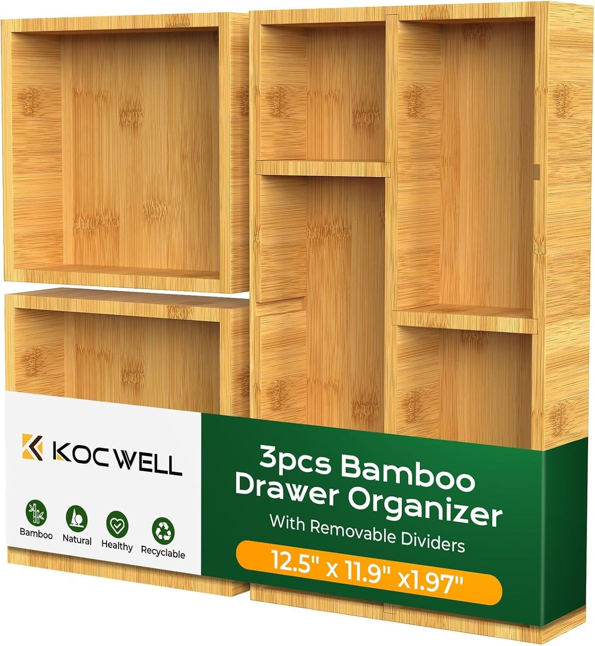 Bamboo Adjustable Desk Drawer Organizer Tray