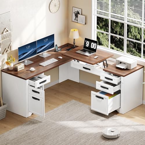 L Shaped Lift Top Executive Desk with Drawers