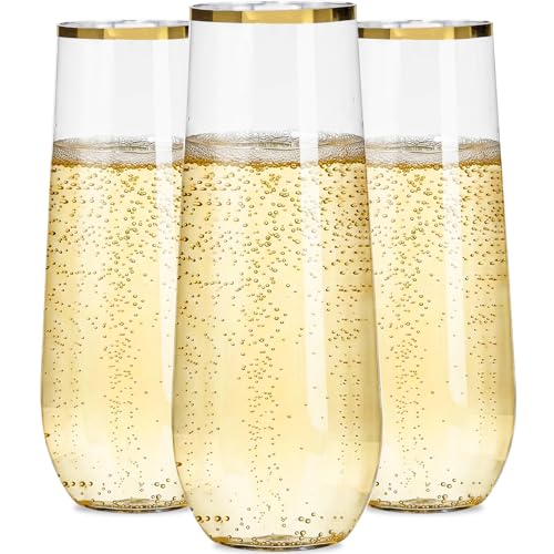 24 Pack Stemless Plastic Champagne Flutes 9 Oz
