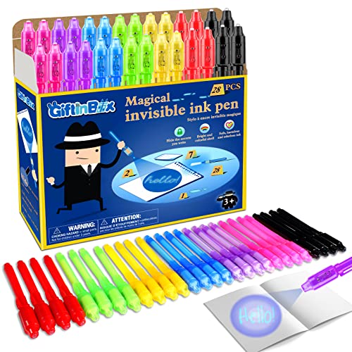 28 Pack Invisible Ink Spy Pens with UV Light