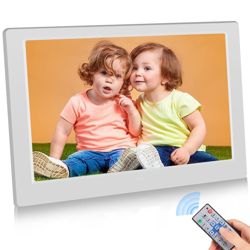 10.1 inch Digital Photo Frame with Remote Control, Electronic Picture Frame Large Display, Share Moments via SD Card and Mini USB, Wall Mountable, 1080P HD Resolution, Built-in Clock & Calendar