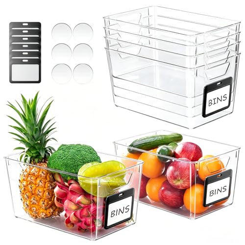 6 Pack Fridge Organizer Storage Bins with Labels