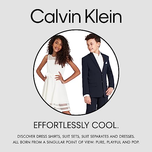 Calvin Klein Boys' Long Sleeve Sateen Dress Shirt, Button-down Style With Buttoned Cuffs & Shirttail Hem, White, 8