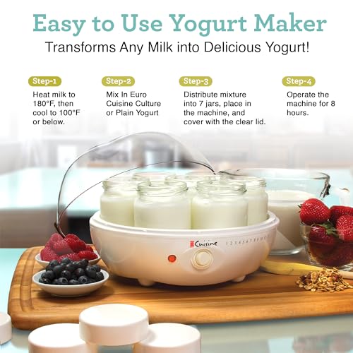 Euro Cuisine YM80 Electric Yogurt Maker Machine- Promote Gut Health with Probiotic Rich Homemade Yogurt -Home Yogurt Incubator with Glass Jars, White