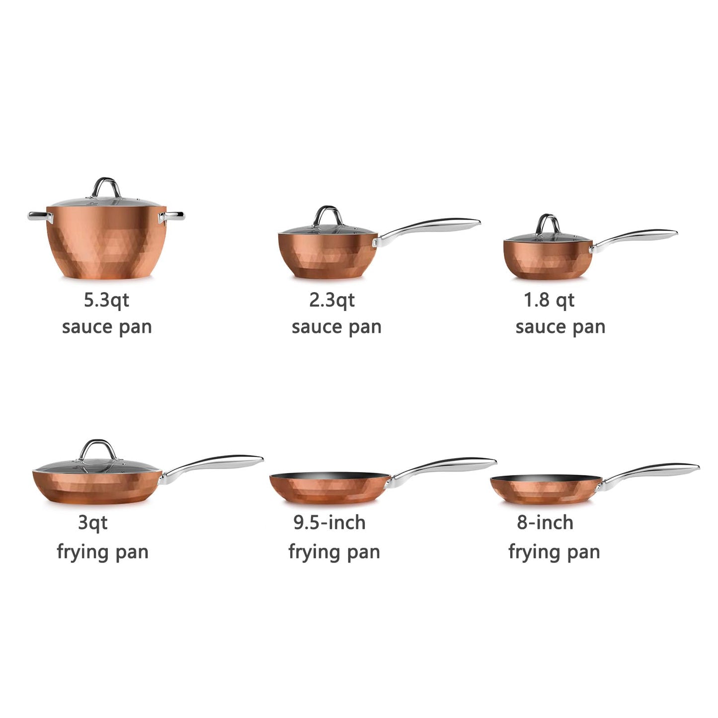 All in One Pan 10-Piece Non Toxic Cookware Set,Non Stick Pots and Pans with Diamond-Infused Coating, Includes Induction Safe Aluminium Kitchen Pans and Pots Set with Glass Lids