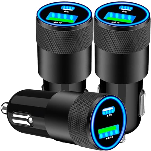 3 Pack USB C Car Charger Dual PD QC3.0