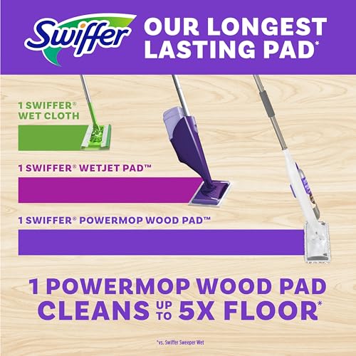 Swiffer PowerMop Wood Mop Kit for Wood Floor Cleaning, Quickdry Solution with Lemon Scent, Mopping Kit Includes PowerMop Wood, 2 Mopping Pad Refills