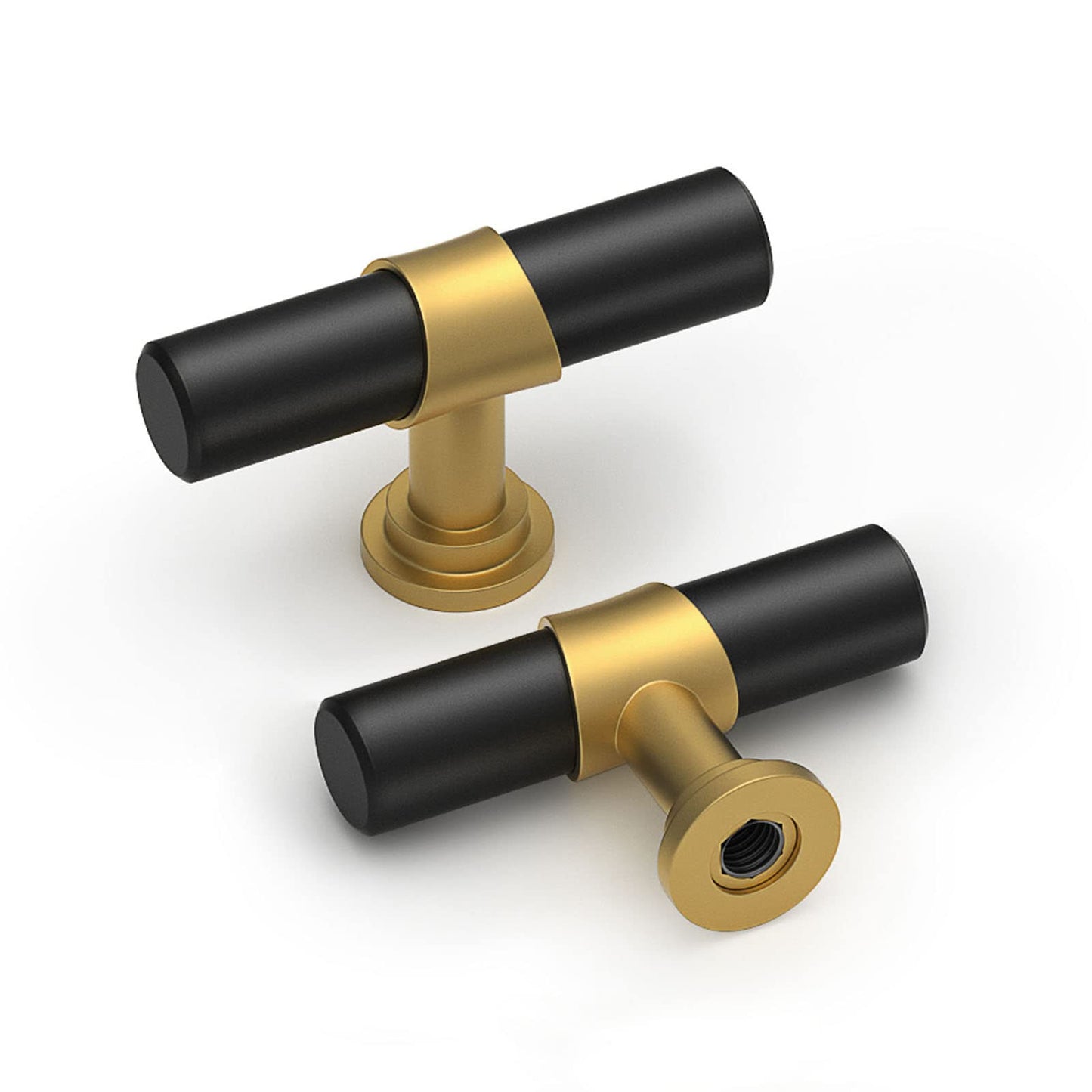 homdiy 30 Pack Cabinet Knobs Gold & Black Drawer Knobs for Dresser Cupboard Door, Modern Kitchen Cabinet Knobs Brushed Brass - Mette Black T Bar Knobs with 2 Inch Overall Length