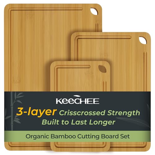 3 Piece Bamboo Reversible Cutting Board Set