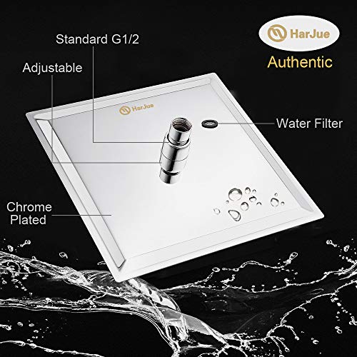 HarJue High Pressure Rain Shower Head, Ultra-Thin Showerhead 304 Stainless Steel Waterfall Shower with Self-Clean Nozzles, Full Body Covering (8 Inch-Shower Head, Chrome)