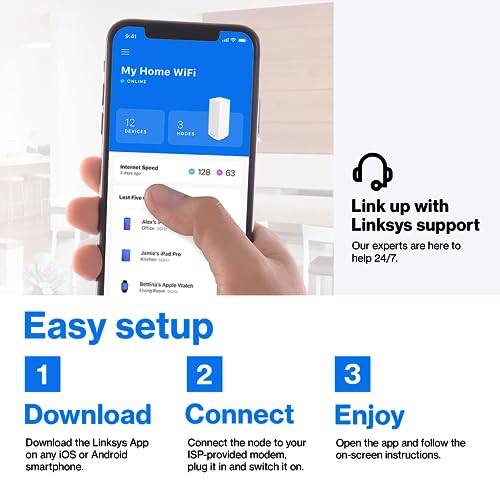 Linksys MX8000 Mesh WiFi Router - AX4000 WiFi 6 Router - Velop Tri-Band WiFi Mesh Router - WiFi 6 Mesh Computer Routers For Wireless Internet - Internet Router - Connect 80+ Devices, 5,400 Sq Ft, 2-Pk