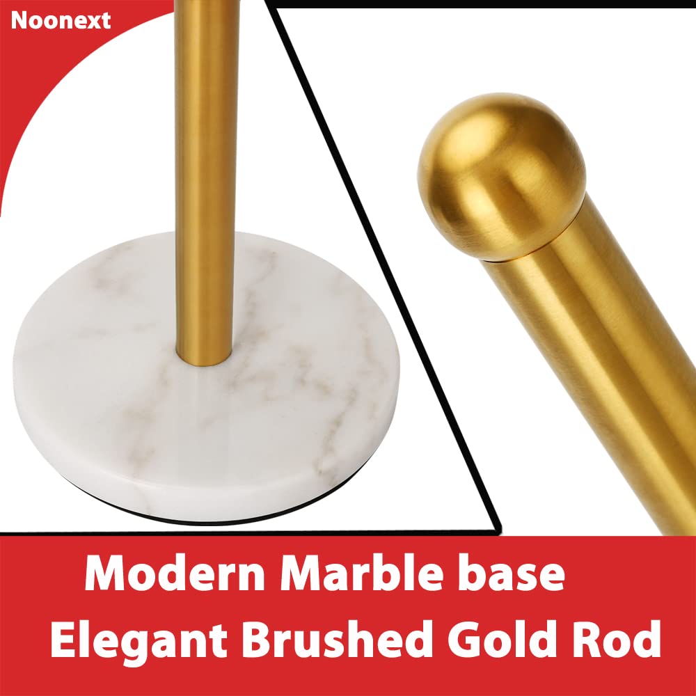 Gold Paper Towel Holder Countertop with Heavy Marble Base, Free Standing Paper Towel Roll Holder for Standard or Jumbo-Sized Rolls Brushed Gold