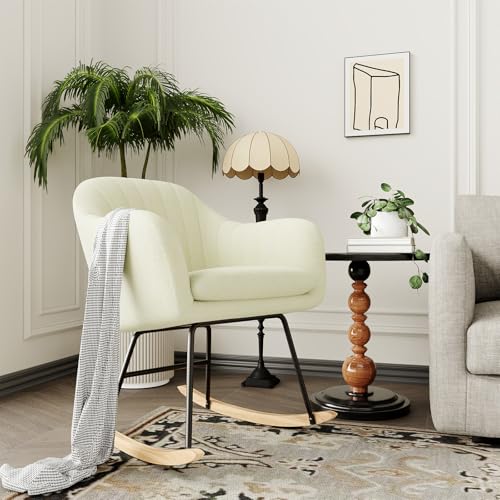 Upholstered Nursery Rocking Chair with Wood Legs