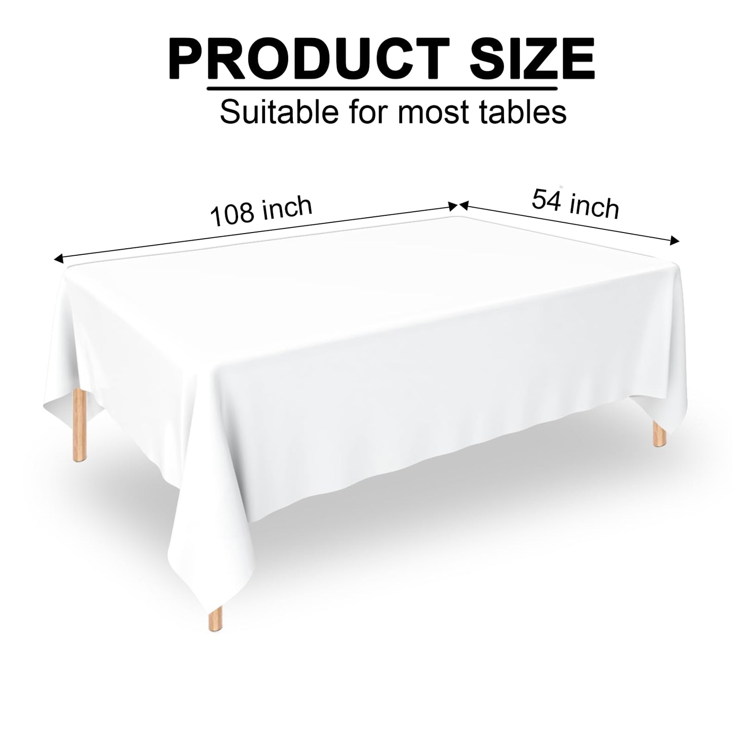 2 Pack 54" × 108" Disposable White Tablecloths for Parties