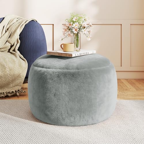 20-Inch Faux Fur Memory Foam Pouf Ottoman