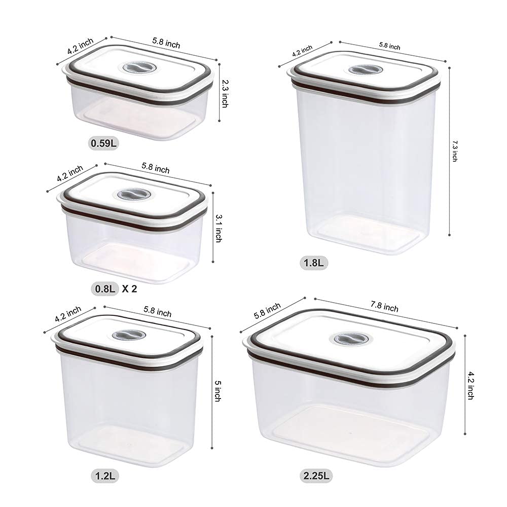 Lille Home Airtight Food Storage Container Set of 6, Kitchen & Pantry Organizer, Plastic Canister with Durable Lid, Leakproof, BPA Free, with Food Storing Date Indicator (Gray)