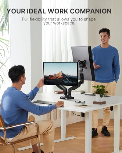 HUANUO Dual Monitor Stand - Adjustable Spring Monitor Desk Mount Swivel Vesa Bracket with C Clamp, Grommet Mounting Base for 13 to 30 Inch Computer Screens - Each Arm Holds 4.4 to 19.8lbs