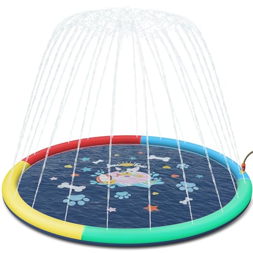 Non-Slip Splash Pad for Kids, 0.55mm Thicken Dog Pool Sprinkler Durable Inflatable Splash Pad, Fun Backyard Fountain Play Mat, Dogs Pet Outdoor Pool Water Toys Summer Gift for Baby Toddler Ages 3+