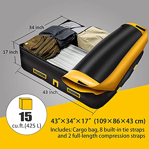 SHIELD JACKET Car Rooftop Cargo Carrier (15 Cubic Feet) - Waterproof Rooftop Bag for Cars, Vans and SUVs - Great for Travel or Off-Roading - Double Vinyl Construction, Easy to Use (Yellow)