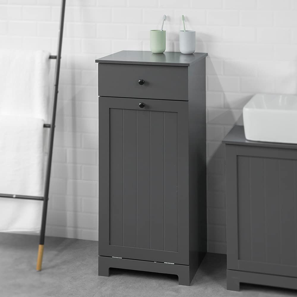 Haotian Bathroom Laundry Basket, Laundry Cabinet, Bathroom Hidden Laundry Hamper Cabinet, Clothes Basket, Grey, BZR21-DG