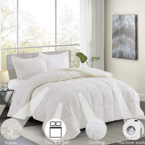 HIG 3pc Prewashed All Season Down Alternative Comforter Duvet Insert -Quilted Comforter with Corner Tabs -Box Stitched -250GSM Fiberfill Chic Farmhouse Style Bedding(Salomon,Twin,Ivory)