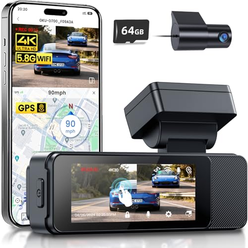 4K+1080P Dash Cam Front Rear Touchscreen GPS WiFi
