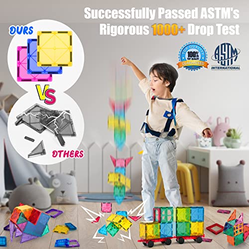 UREC Magnetic Tiles - 104 Pieces Magnetic Blocks for Kids, Magnet Tiles Building Blocks Set with 2 Cars, Construction STEM Toys Gift for Kids Boys 3 4 5 6 7 8 9+ Year Old
