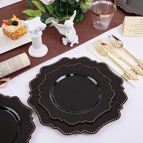 COLOSUS 175PCS Black Plastic Party Plates Set
