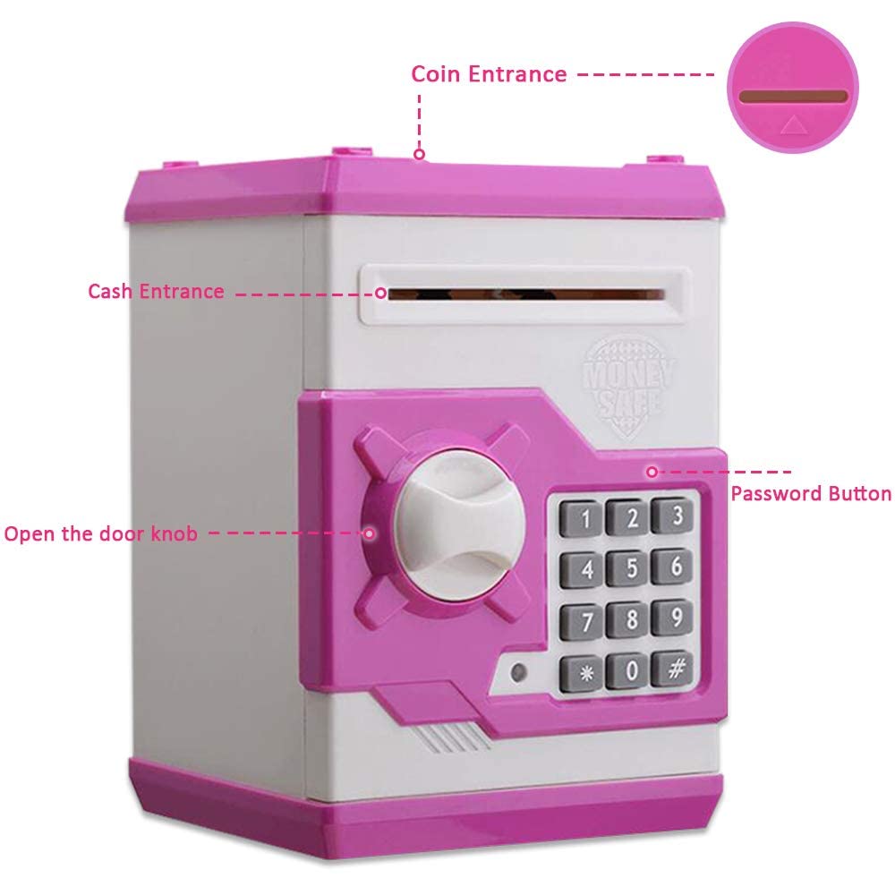 Barelove Piggy Bank Kids Money Bank Cash Coin Can, Password Electronic Saving Box ATM Bank Safe Locks Smart Voice Prompt Money Piggy Box, Great Gift for Child Kid Birthday Chirstmas (Cute Pink)