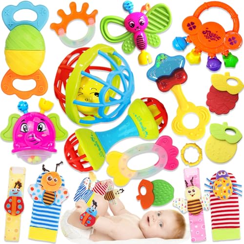Baby Wrist Rattle and Teething Socks Toy Set