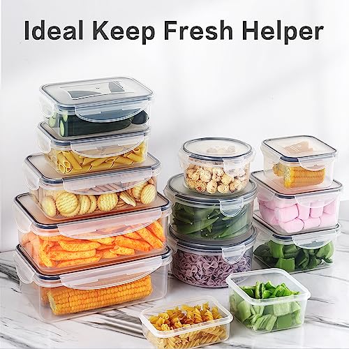 HOMBERKING 32 Pieces Food Storage Containers Set with Snap Lids (16 Lids + 16 Containers), Plastic Containers, BPA-Free Lunch Container Bento Box for Home, Black