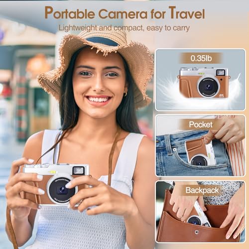 4K Digital Camera for Photography Autofocus, 48MP Vlogging Camera for YouTube with Viewfinder Dial Flash,16X Digital Zoom Portable Compact Travel Camera Anti-Shake for Teens,Adults,Beginners