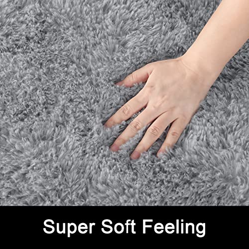 DETUM Grey Rug 6x9 Feet - Fluffy Gray Area Rugs for Bedroom Shaggy 6' X 9' Living Room Rug Soft Rugs for Kids Room Non-Slip Nursery Office Dorm Washable Carpets Home Decor