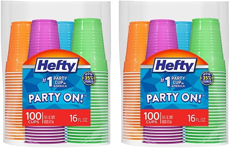 200 Count Hefty Disposable Plastic Cups, 16 Ounce