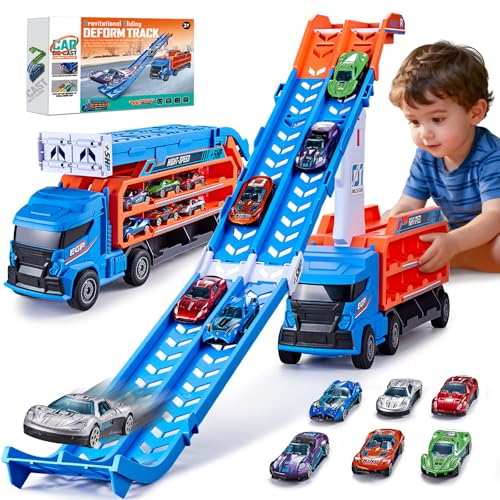 6 Car Carrier Truck Toy with Race Tracks
