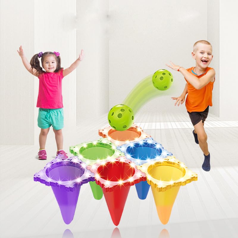 Carnival Outdoor and Indoor Games with LED Lights Combo Set for Kids 3 in 1 Throwing Game Toys Ring Toss, 30 Piece Cornhole Bean Bags, Plastic Cone Games, with LED Lights for Kids Night Play