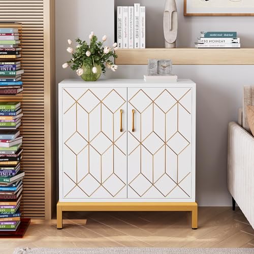 GarveeHome Accent Buffet Cabinet, Sideboard Buffet Cabinet with Storage, Modern Buffet Storage Cabinet with Doors and Shelves for Kitchen, Office, Dining Room, Living Room, White