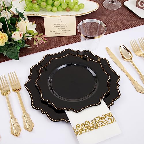 COLOSUS 175PCS Black Plastic Party Plates Set