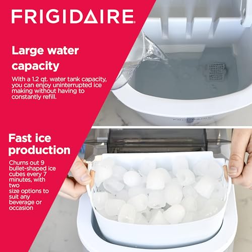 Frigidaire Ice Maker EFIC189, Countertop Ice Maker with Transparent Window, Bullet Ice Maker, 26 lbs. Capacity per day, Small Ice Maker Machine – 11.6D x 8.7W x 11.4H, Silver (Packaging May Vary)